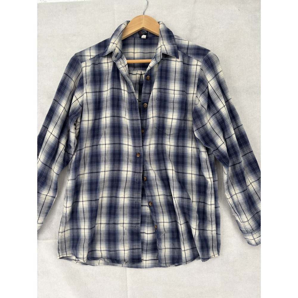 Lands End Flannel Button Up Long Sleeve Shirt Size XL Soft Warm Blue/Wh